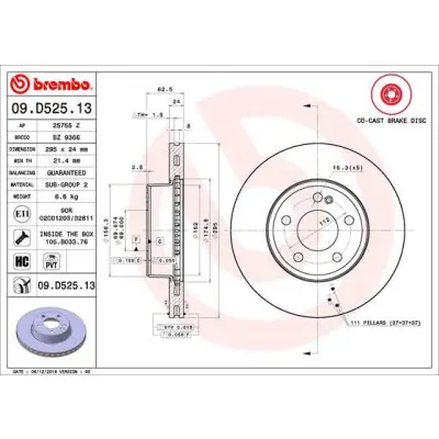 Disco de freno BREMBO 09.D525.13 Envío Gratis
